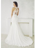 Halter Neck Ivory Lace Chiffon Wedding Dress
